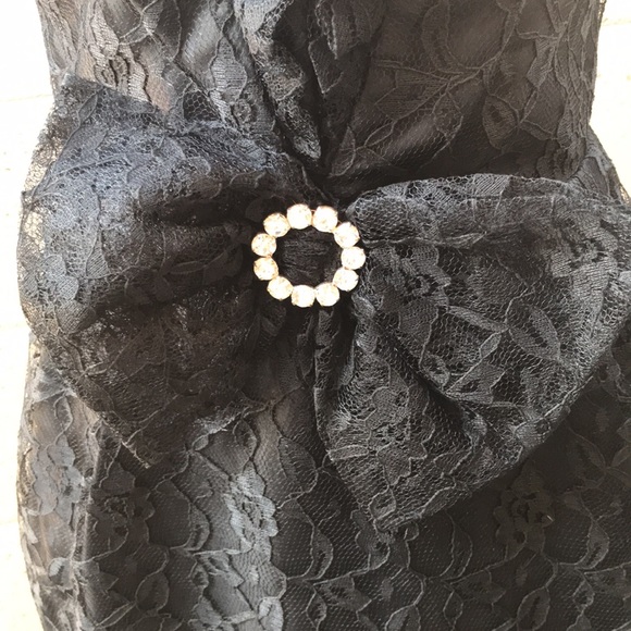 VINTAGE 80’s Women’s S Black Lace Plunging Evening Dress with Bow - Picture 6 of 15